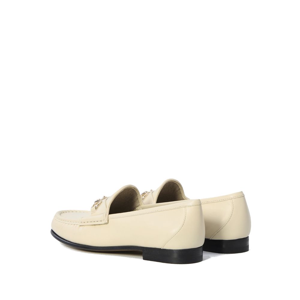 Beige Leather Slip-On Loafers