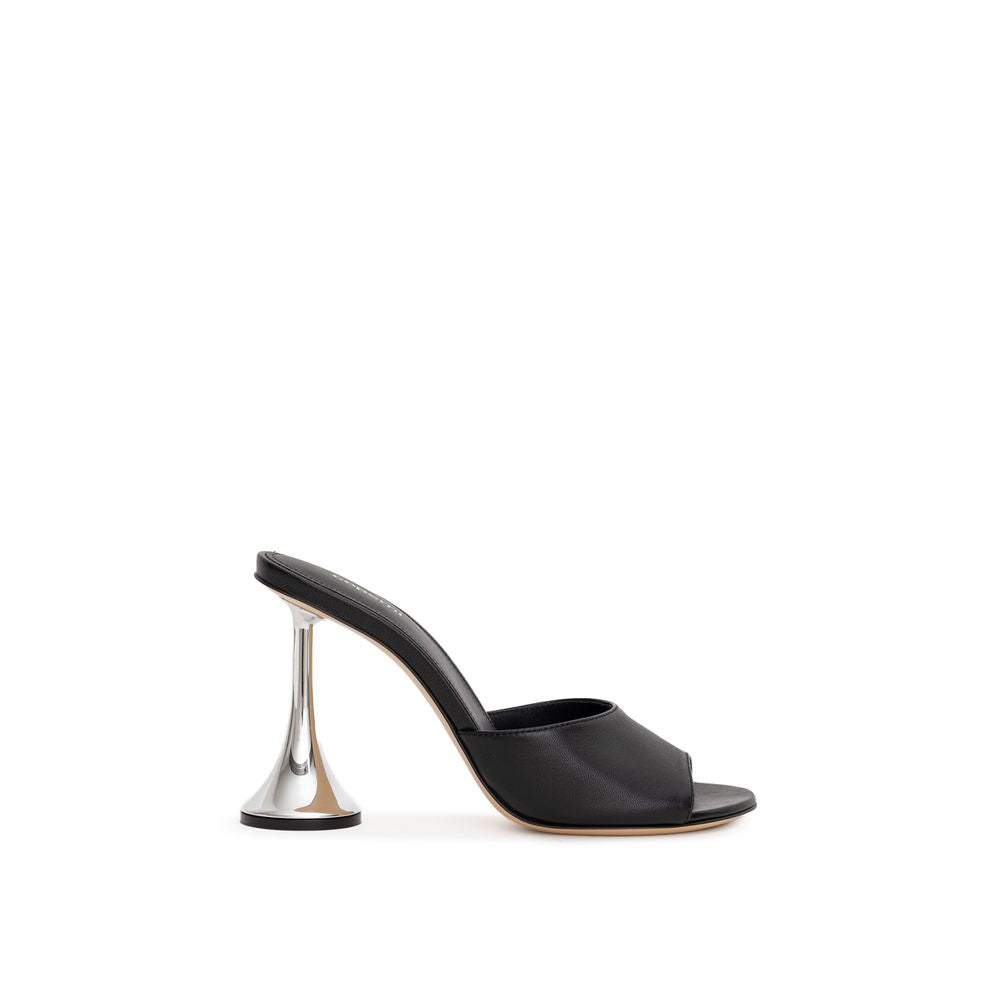 Black Leather Stiletto Heel Sandals