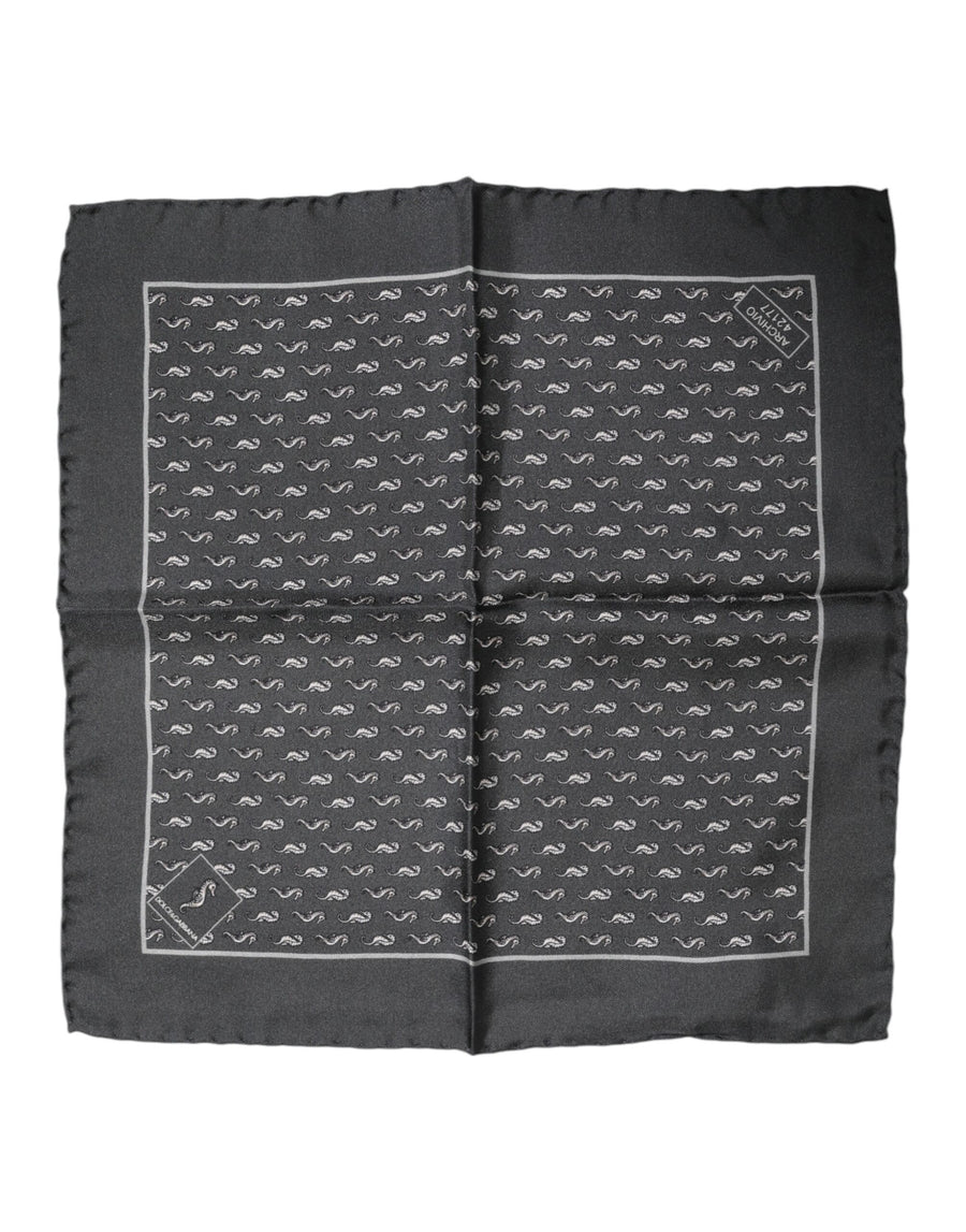 Black Fish Print Silk Square Men Foulard Scarf