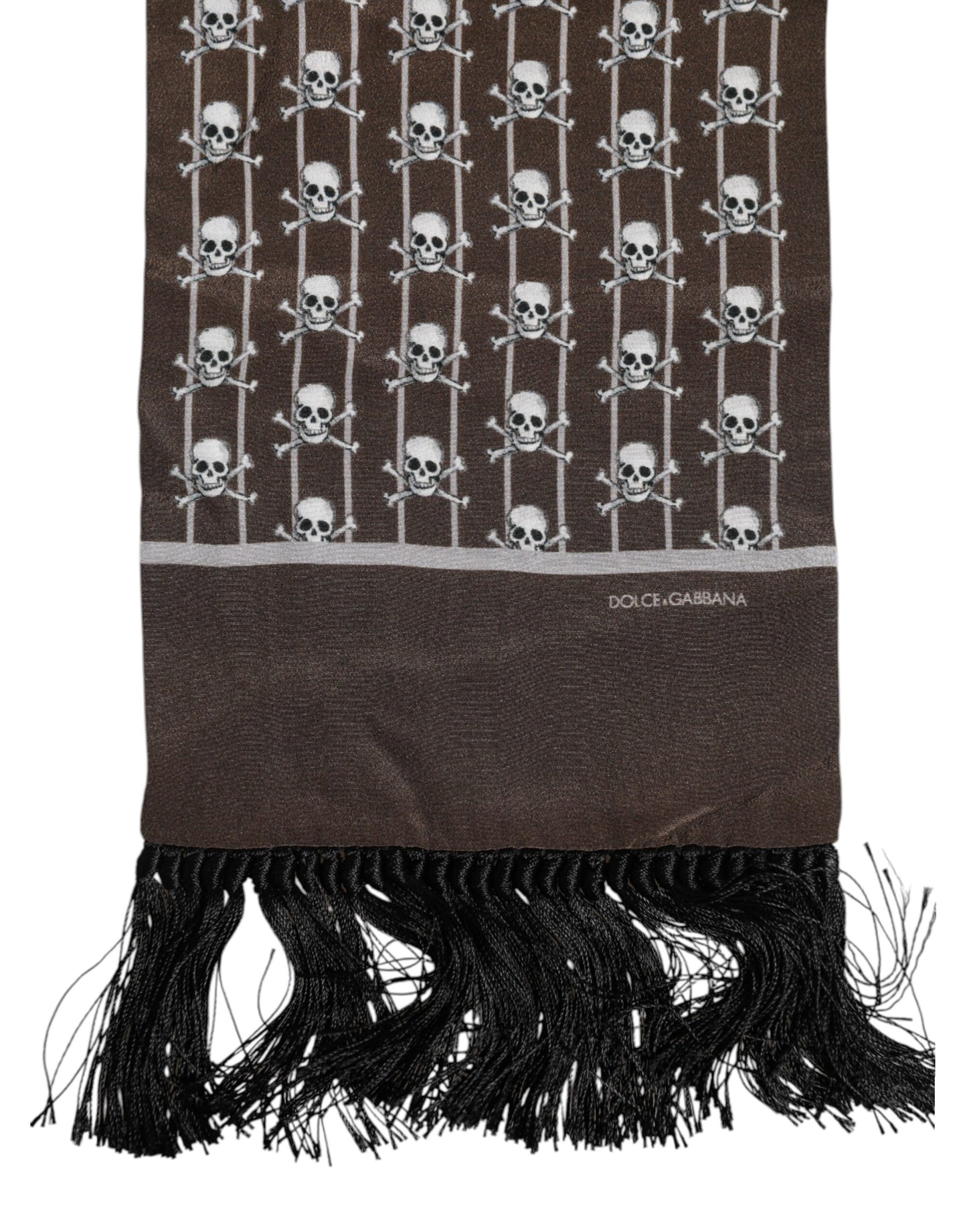 Brown Skulls Print Fringes Men Foulard Scarf