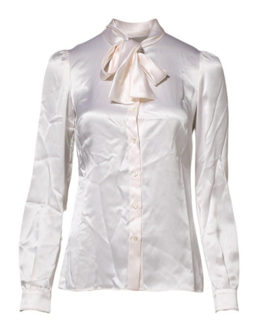 White Ascot Collar Long Sleeve Blouse Top