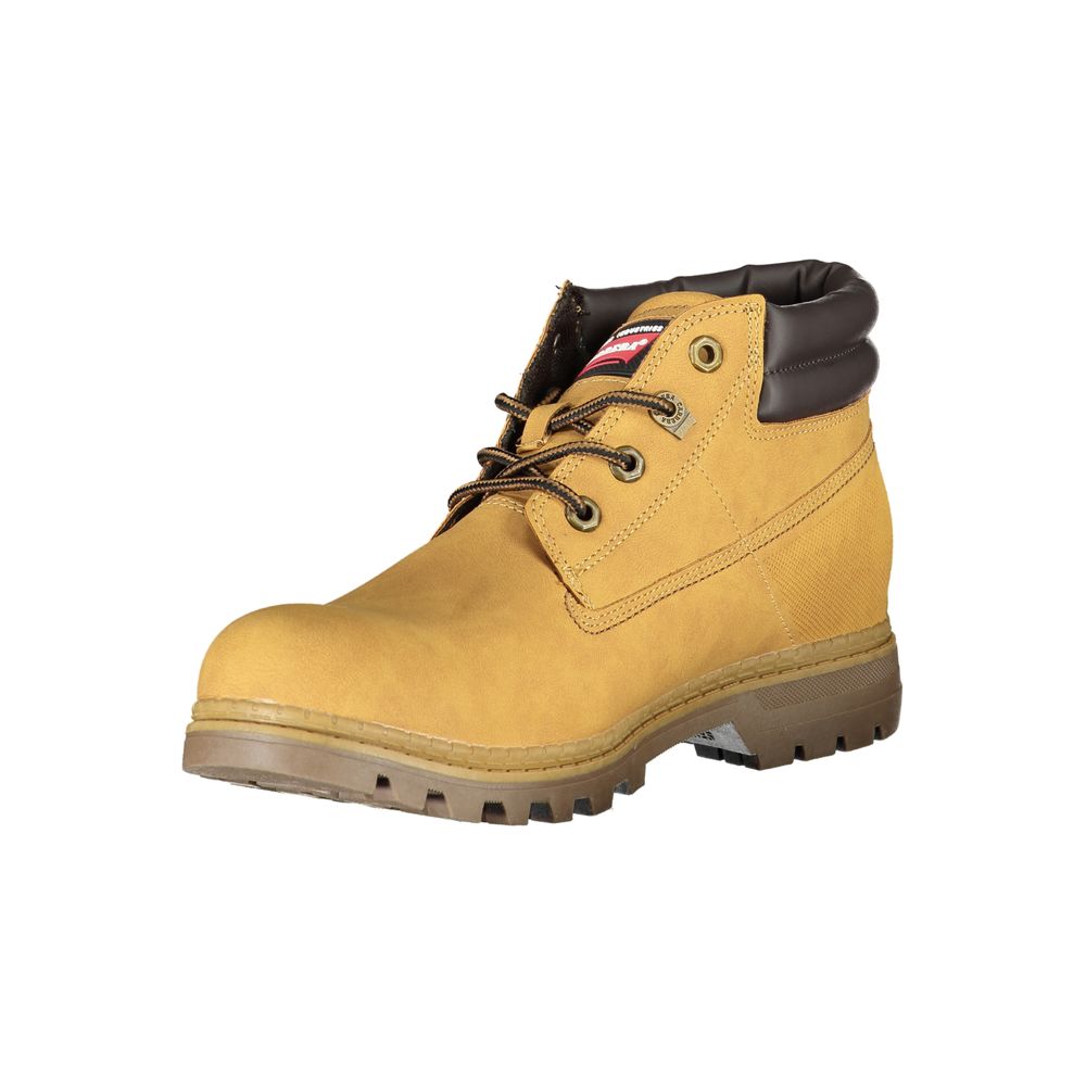 Yellow Polyester Lace-Up Boots