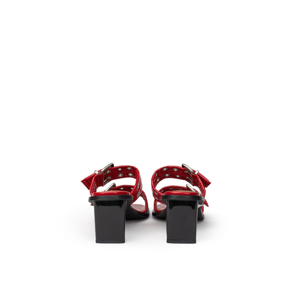 Red Leather Stiletto Heel Sandals
