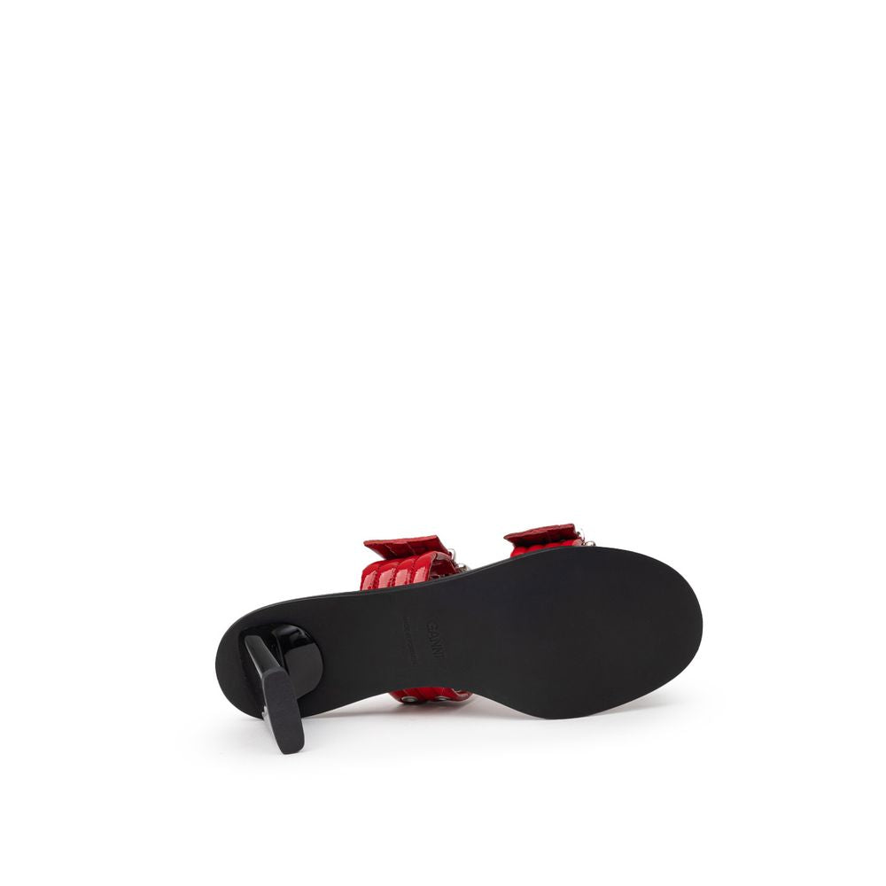 Red Leather Stiletto Heel Sandals