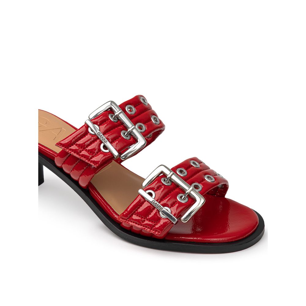 Red Leather Stiletto Heel Sandals