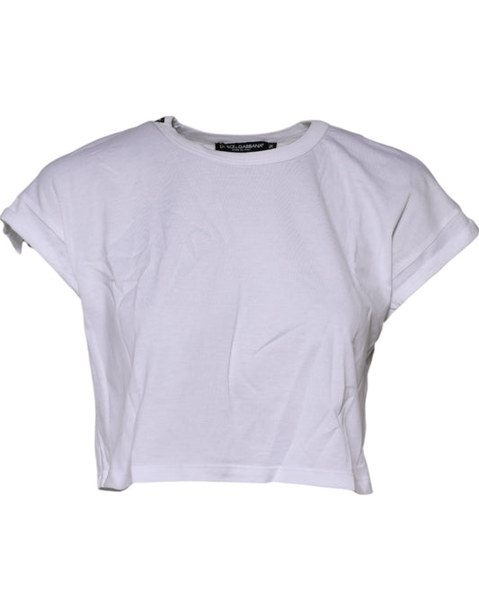 White Cotton Crew Neck Cropped Top T-shirt