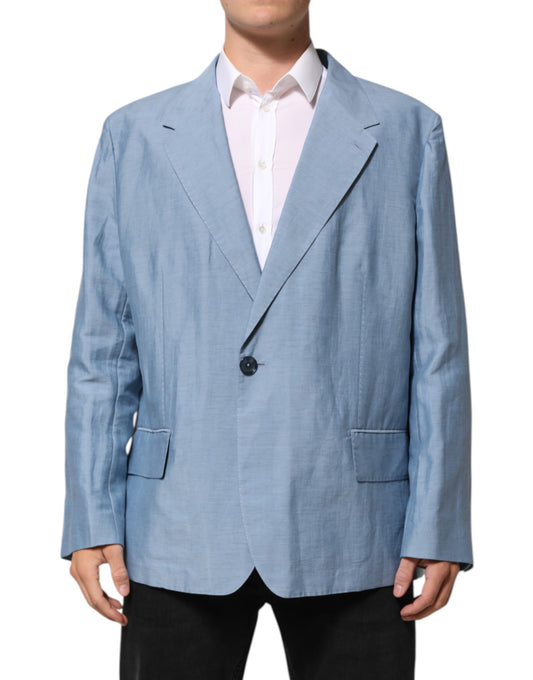 Light Blue Linen Double Breasted Men Jacket Blazer
