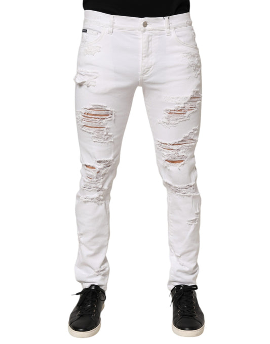 White Distressed Ripped Denim Trouser Jeans