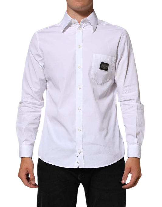 White Logo Plaque Collared Formal Dress  Shirt
