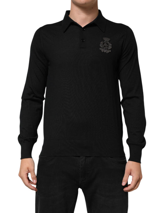 Black Logo Patch Collared Pullover Sweater