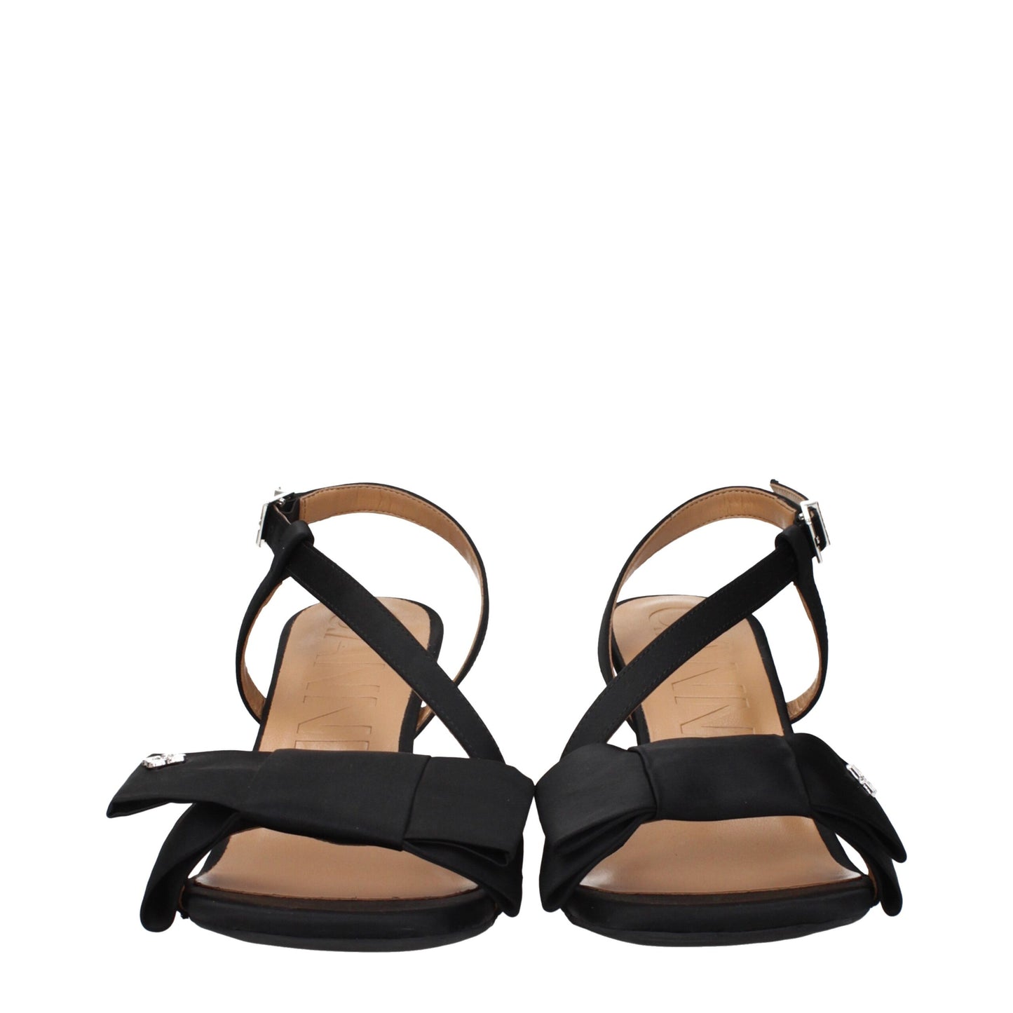 Black Fabric Stiletto Heel Sandals