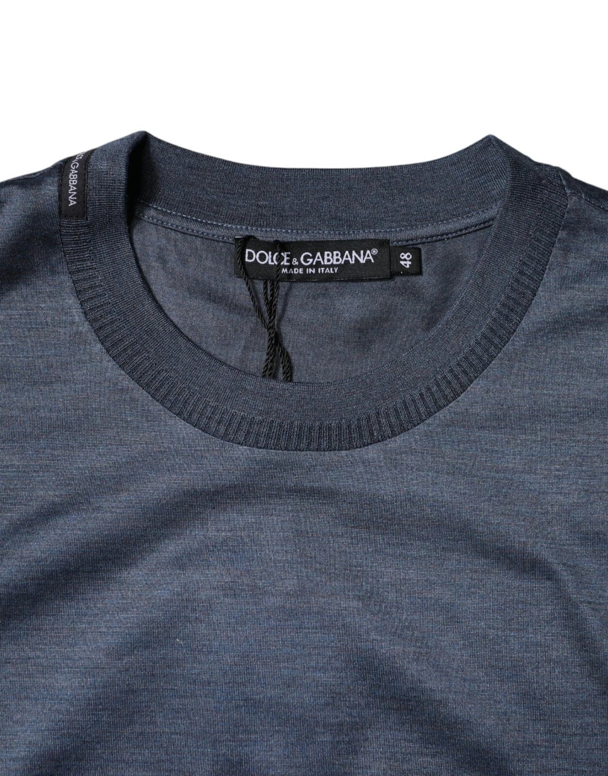 Blue Silk Crew Neck Short Sleeves Men T-shirt