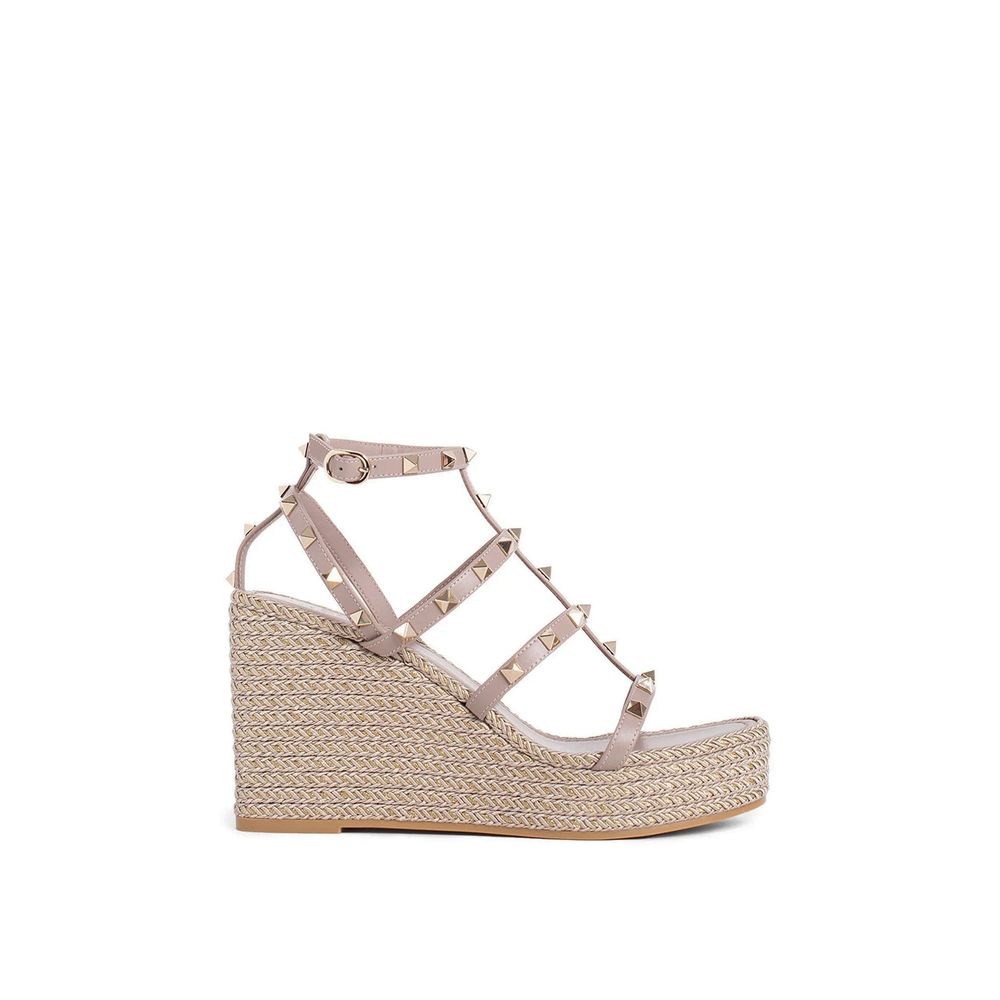Beige Calfskin Wedge Sandals