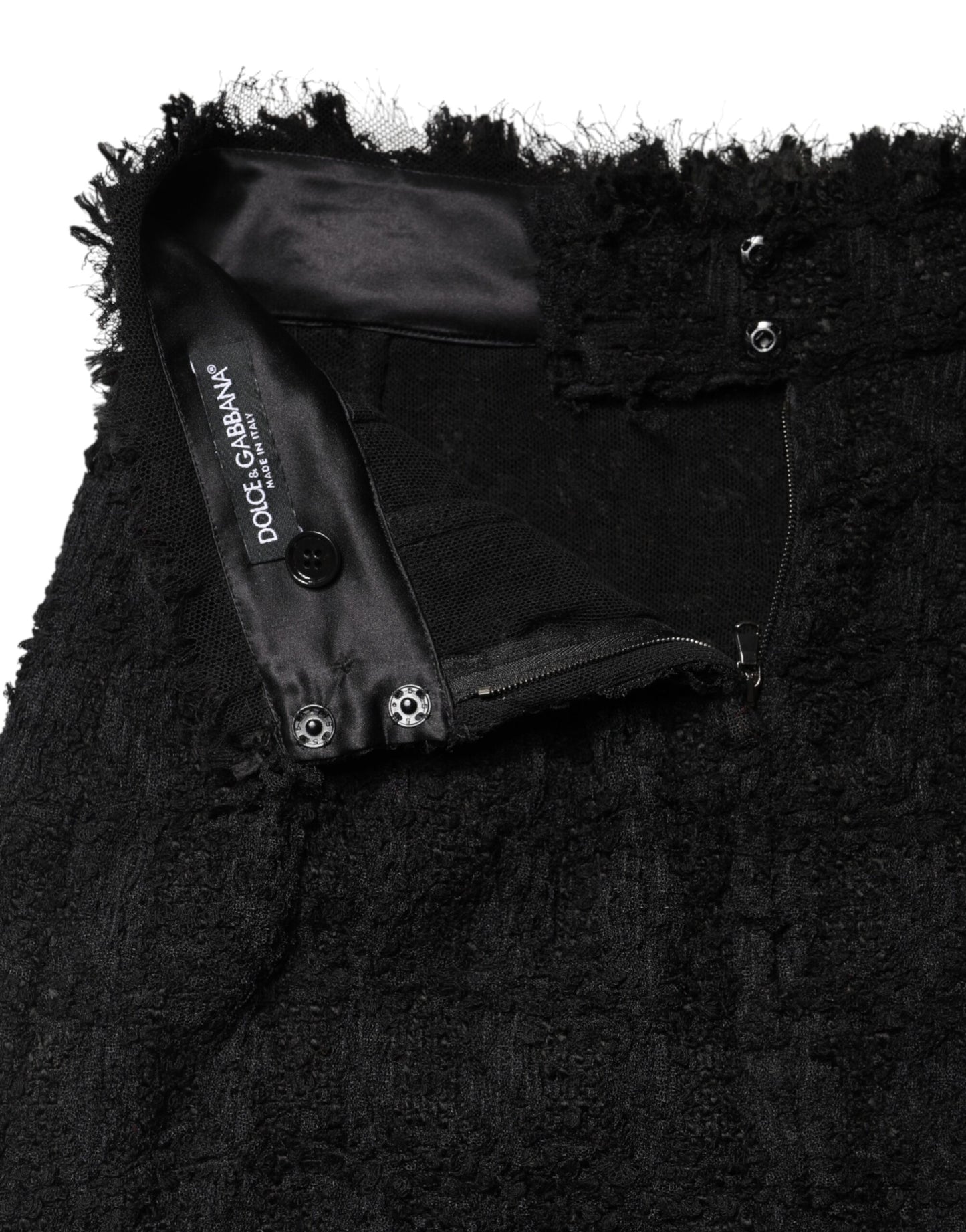 Black Nylon High Waist Open-Stitch Mini Skirt