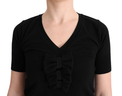 Black 100% Lana Wool Blouse Women T-shirt Top