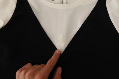 Black White Polyester Short Sleeves Top Blouse