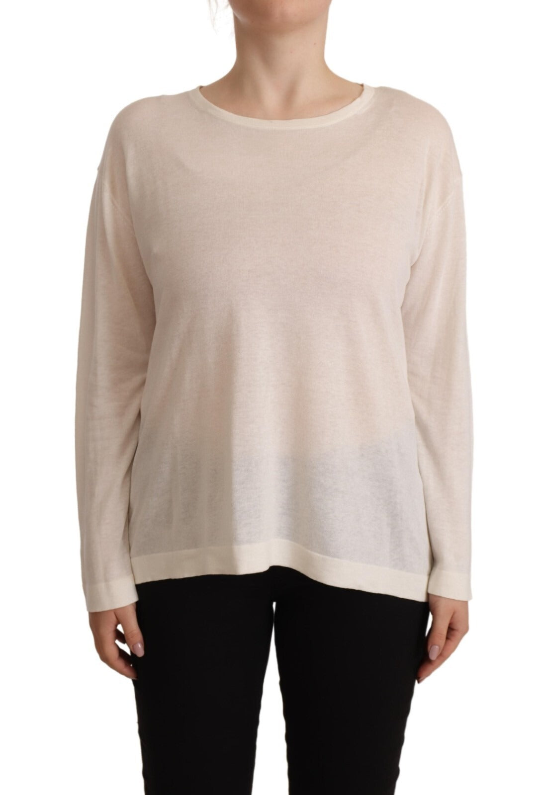 Off White Long Sleeves Round Neck Pullover Sweater