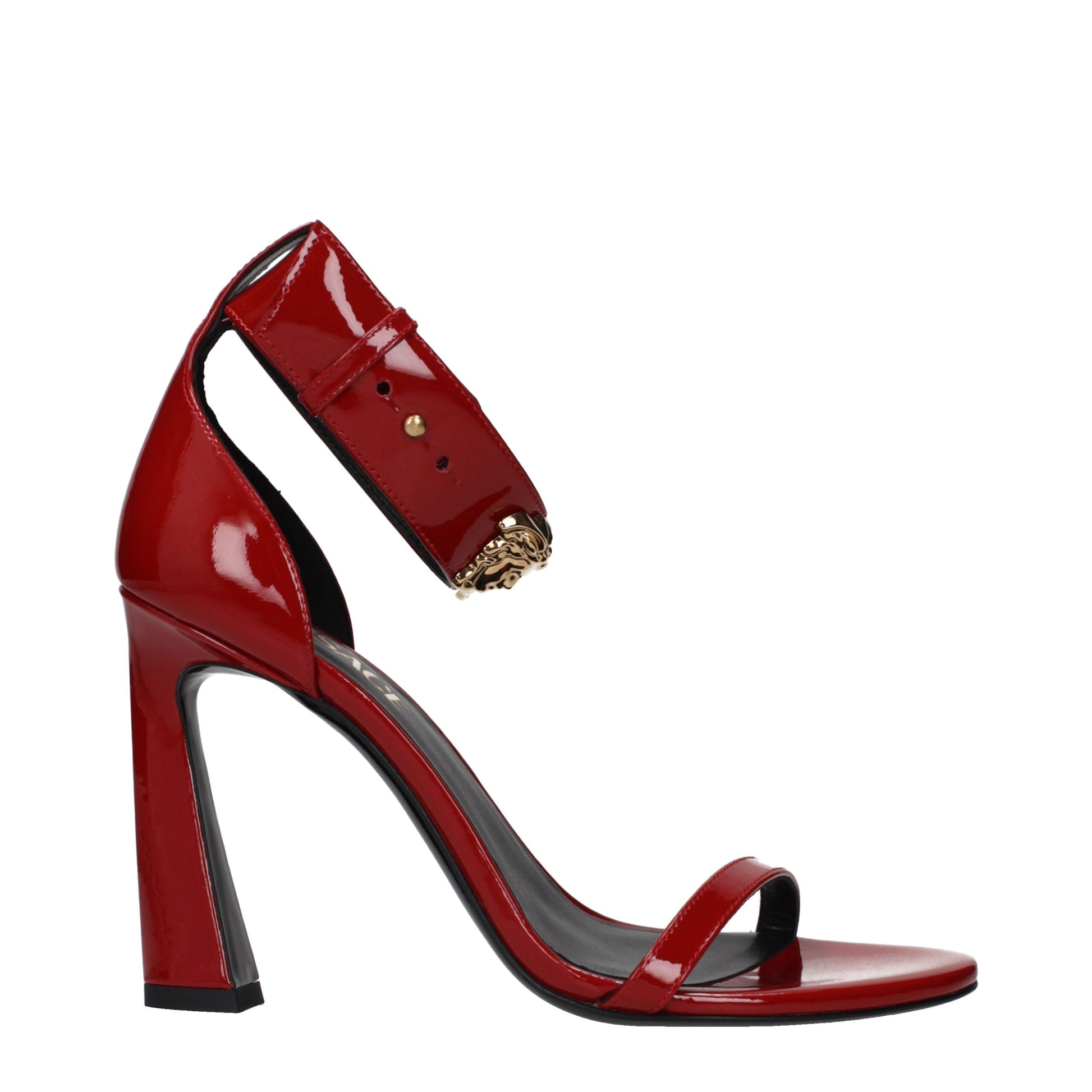 Red Leather Stiletto Heel Sandals