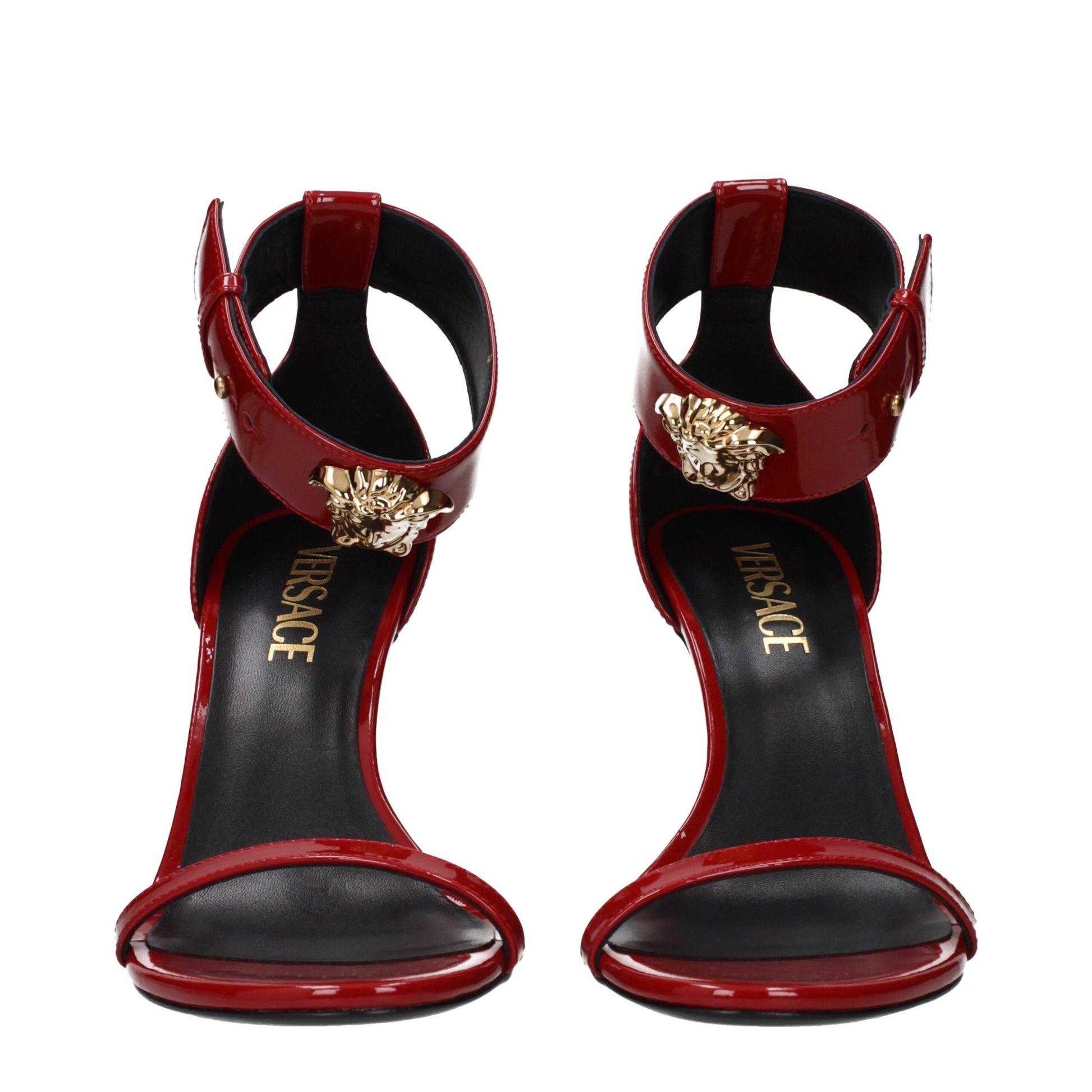 Red Leather Stiletto Heel Sandals