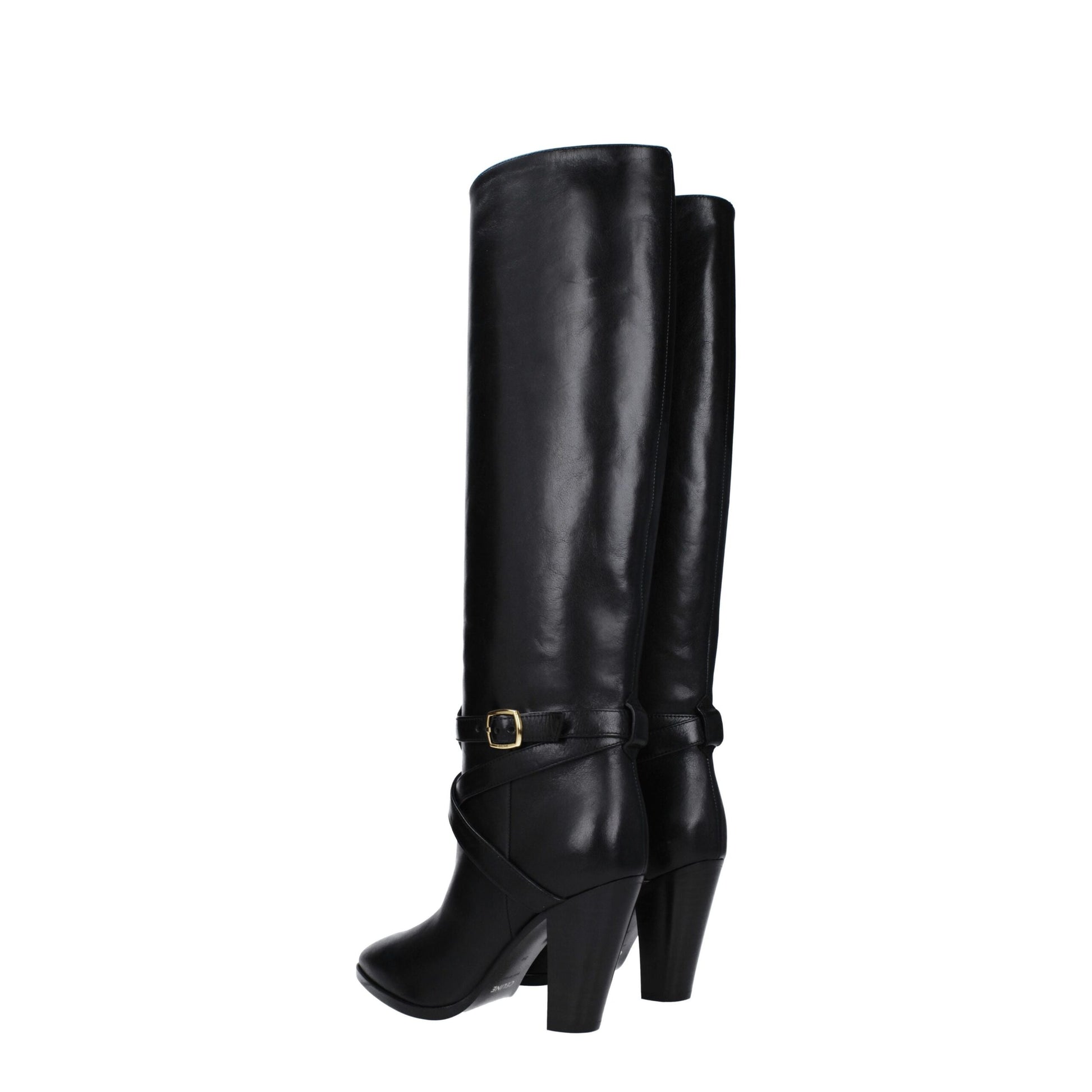 Black Leather High Heel Boots