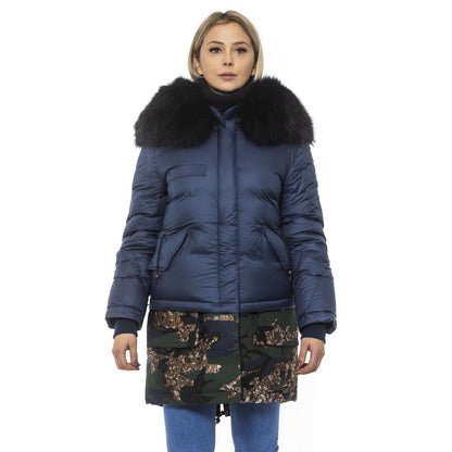Blue Poly Parka with Hood for Women