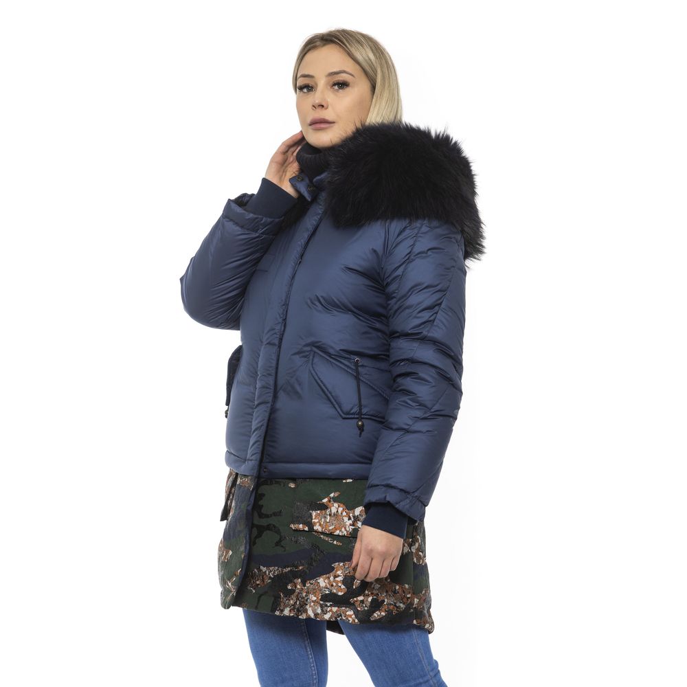 Blue Poly Parka with Hood for Women