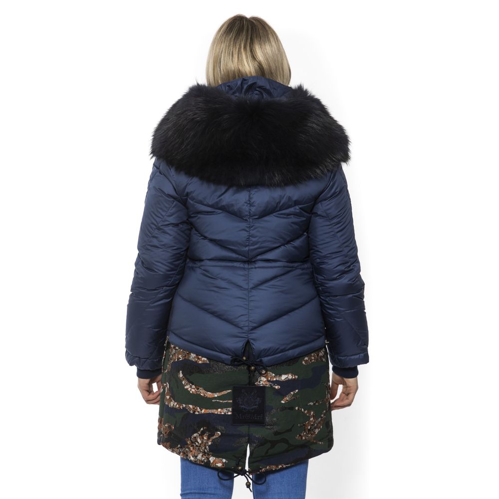 Blue Poly Parka with Hood for Women