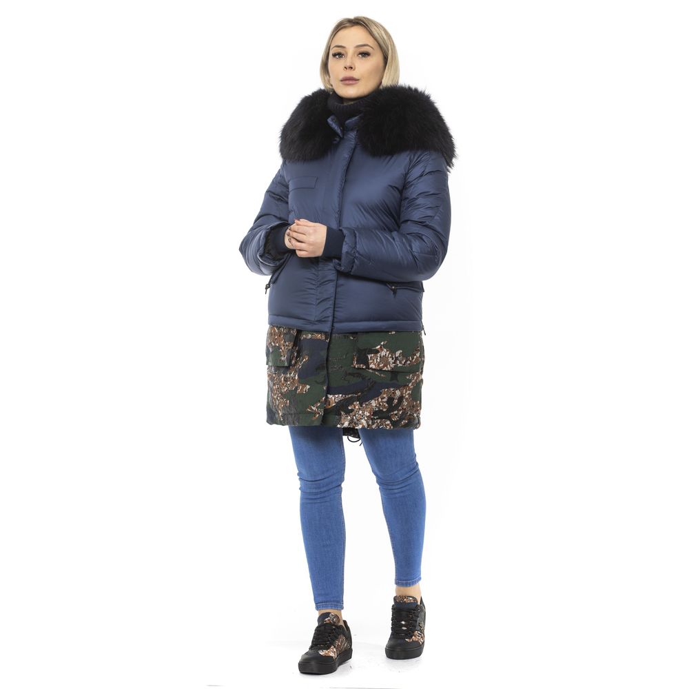 Blue Poly Parka with Hood for Women