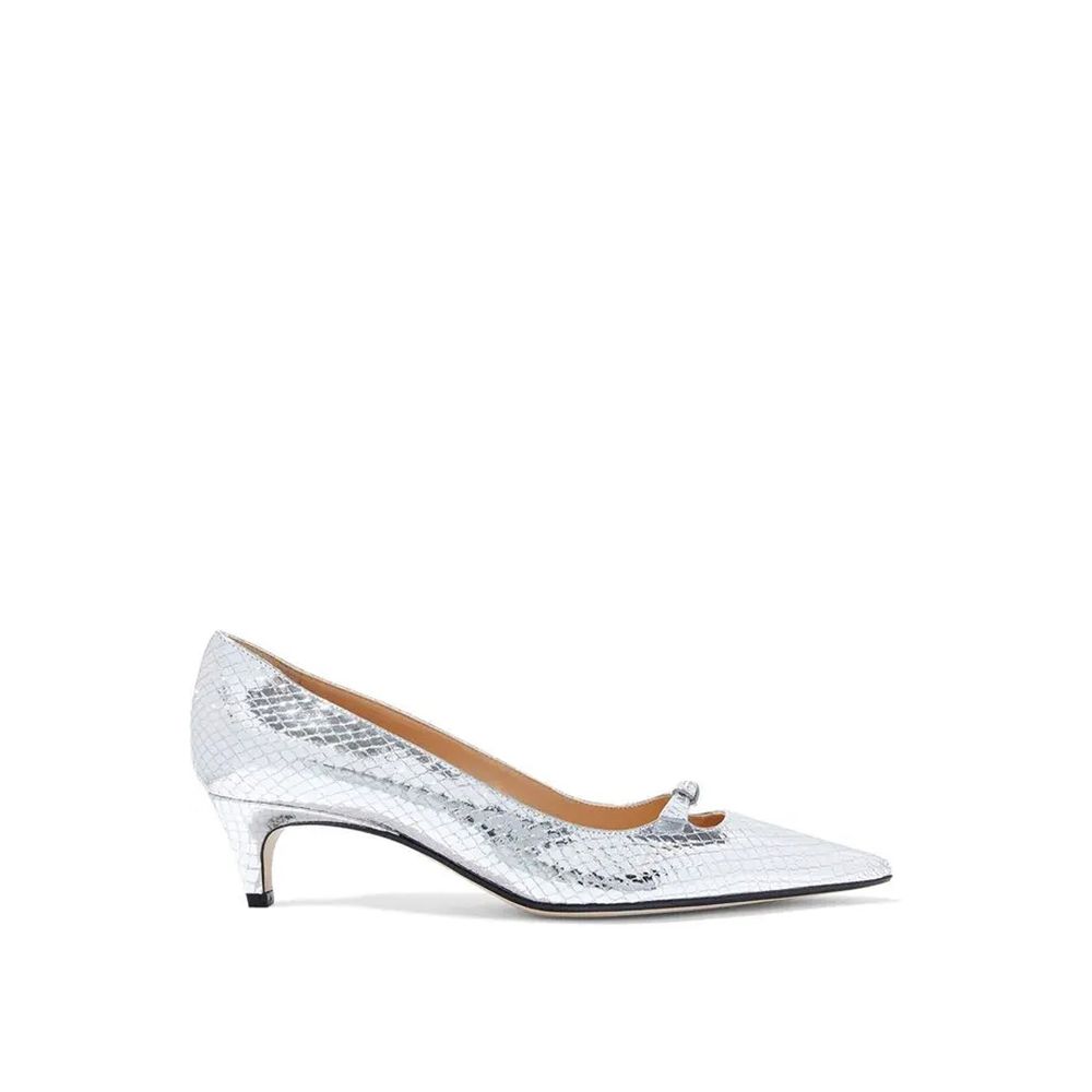 Silver Calfskin Mid Heel Pumps
