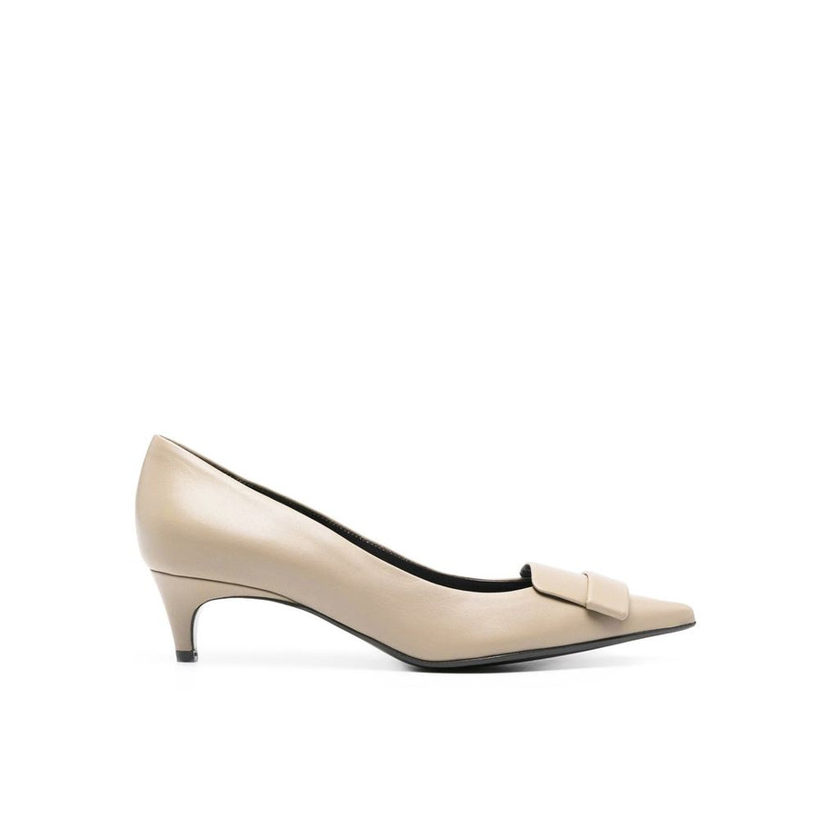 Beige Calfskin Mid Heel Pumps