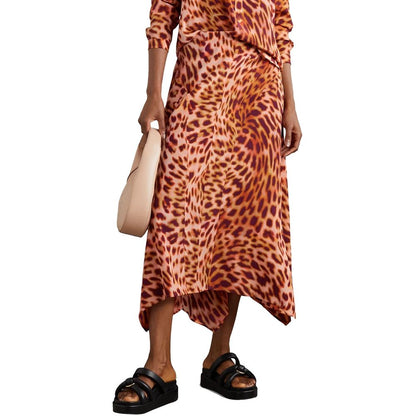 Orange Silk Midi Skirt