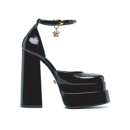 Black Calfskin Platform Pumps