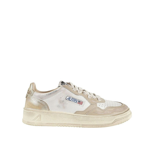 Beige Leather Low Top Sneakers