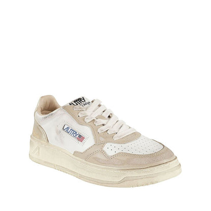 Beige Leather Low Top Sneakers