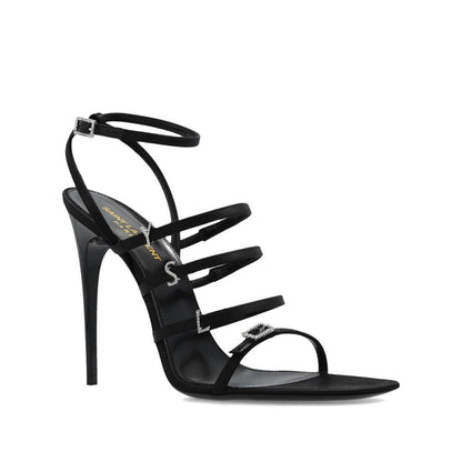 Black Silk Stiletto Heel Sandals