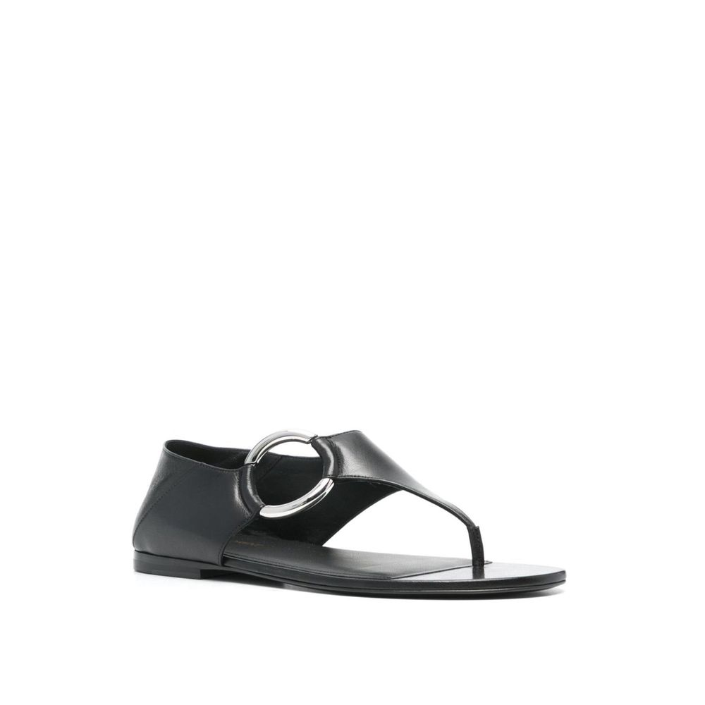 Black Calfskin Flat Sandals