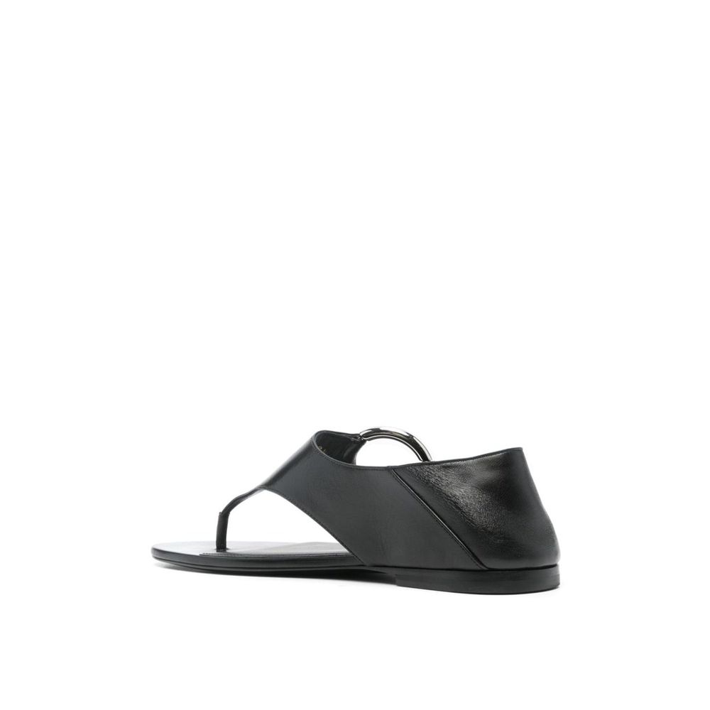 Black Calfskin Flat Sandals