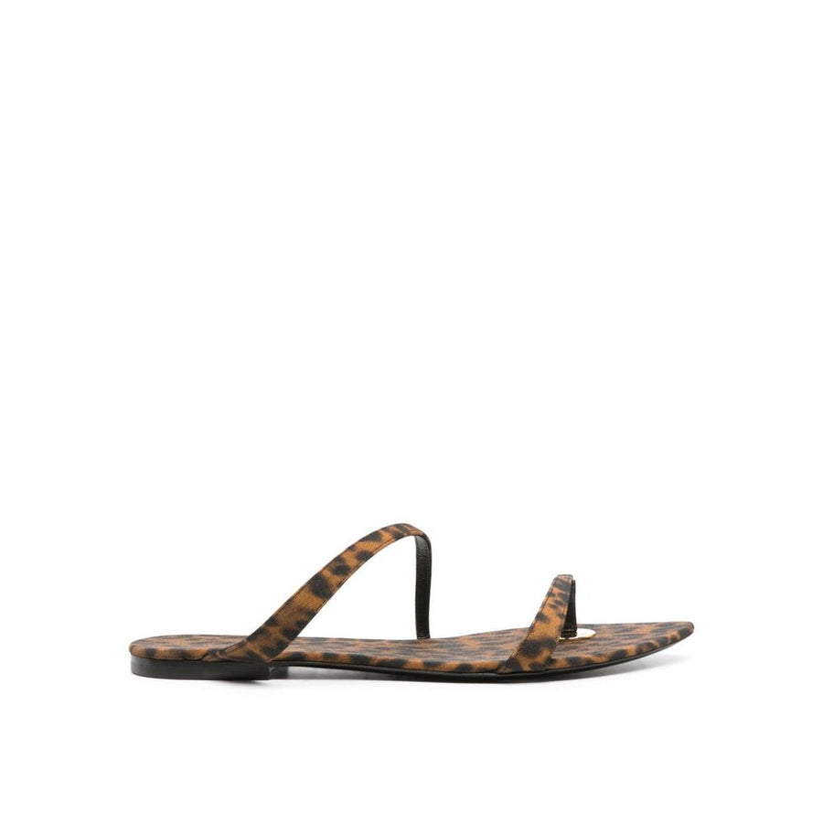 Brown Fabric Flat Sandals