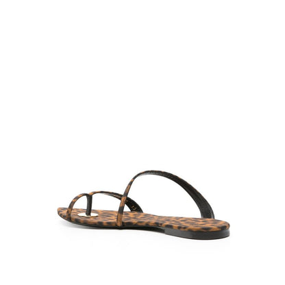 Brown Fabric Flat Sandals