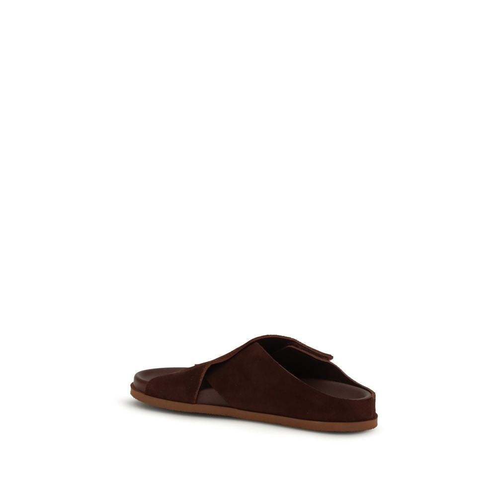 Brown Velvet Flat Sandals