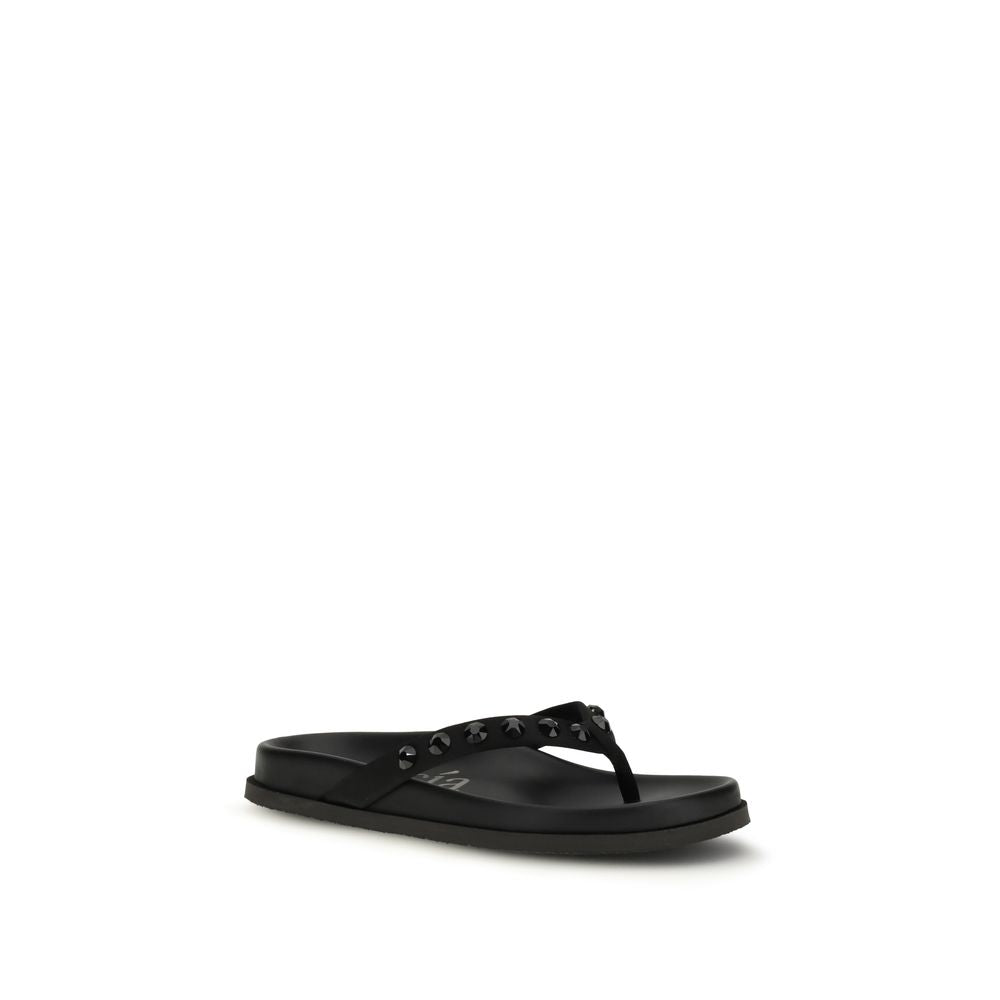Black Rubber Flat Sandals