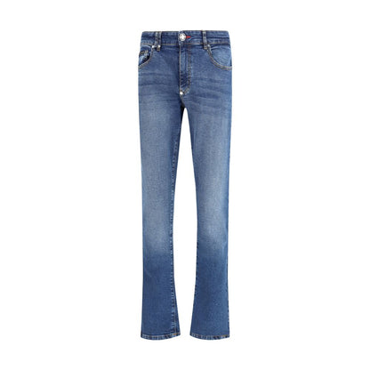 Blue Cotton Straight-Leg Jeans