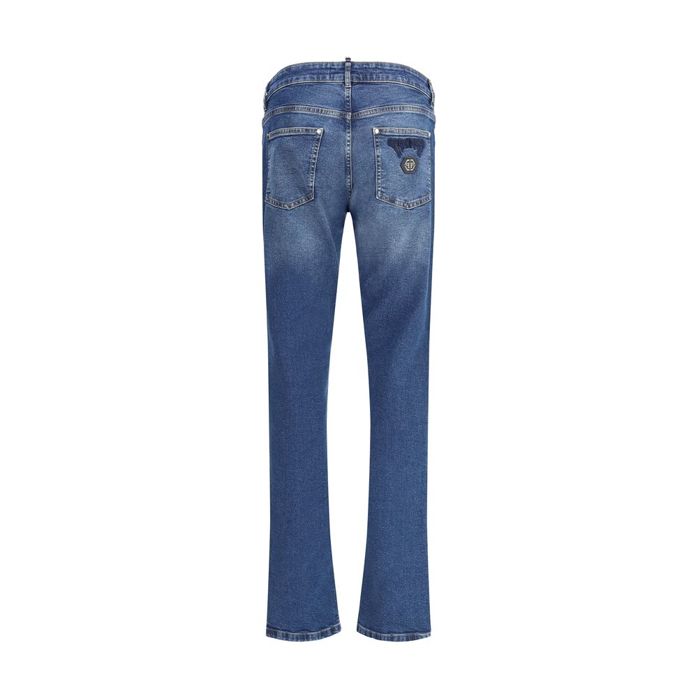 Blue Cotton Straight-Leg Jeans