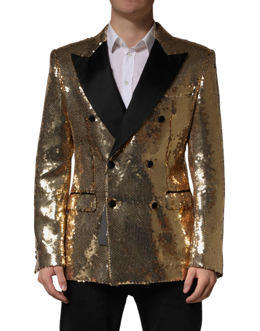 Gold Sequined Double Breasted Jacket Blazer