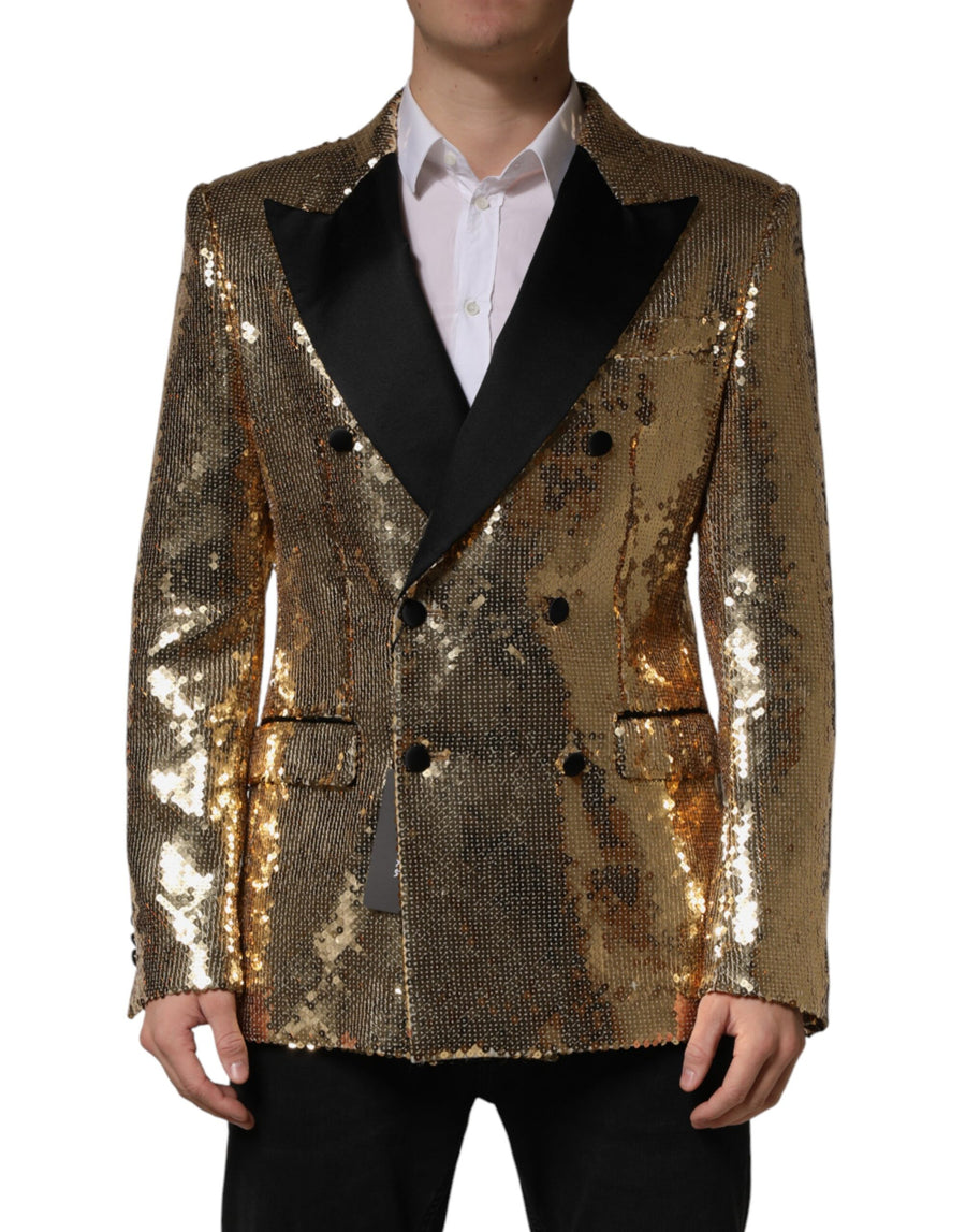 Gold Sequined Double Breasted Jacket Blazer