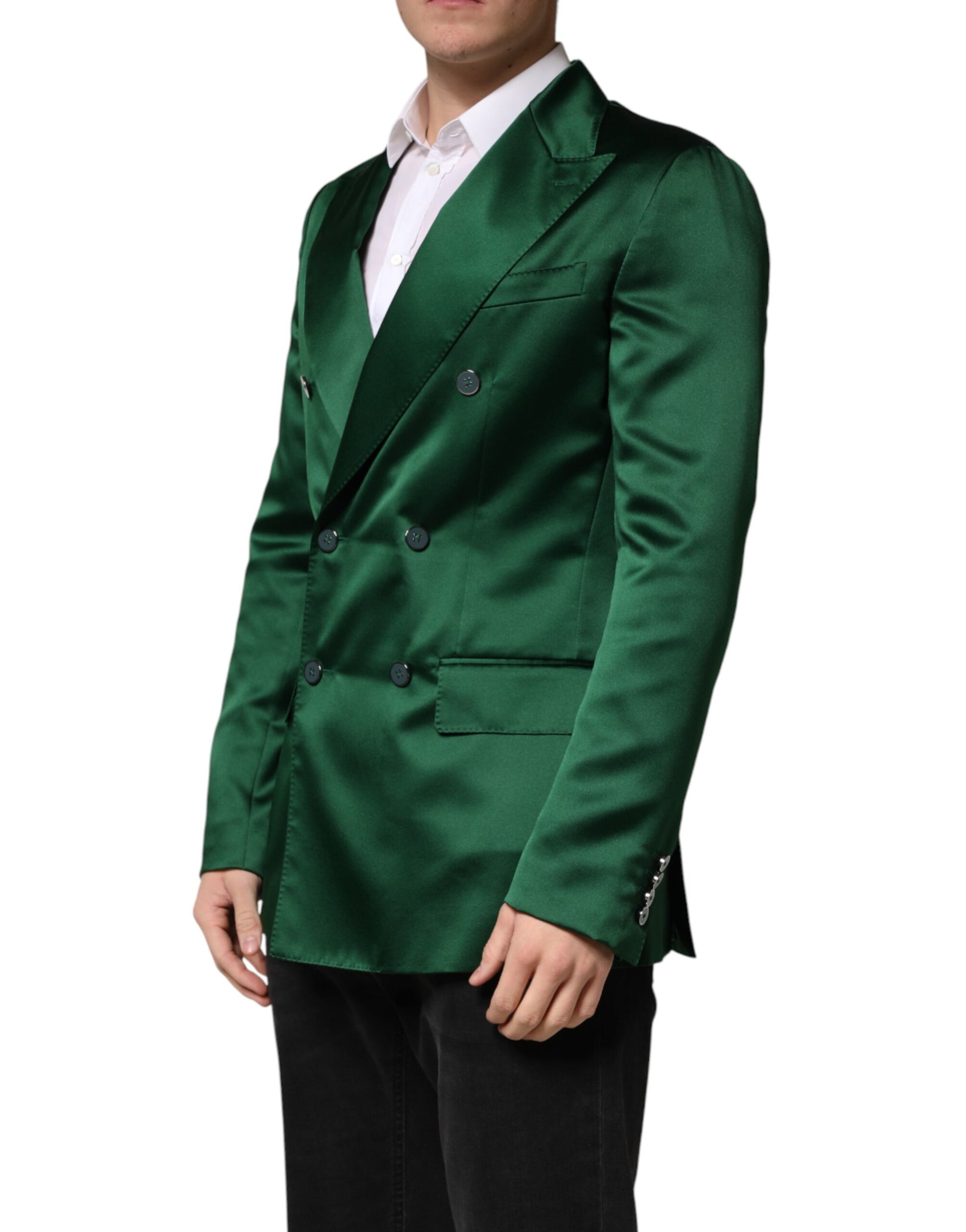 Green Satin Double Breasted Jacket Blazer
