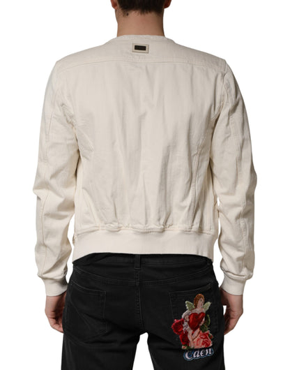 Off White Cotton Full Zip Denim Men Blouson Jacket