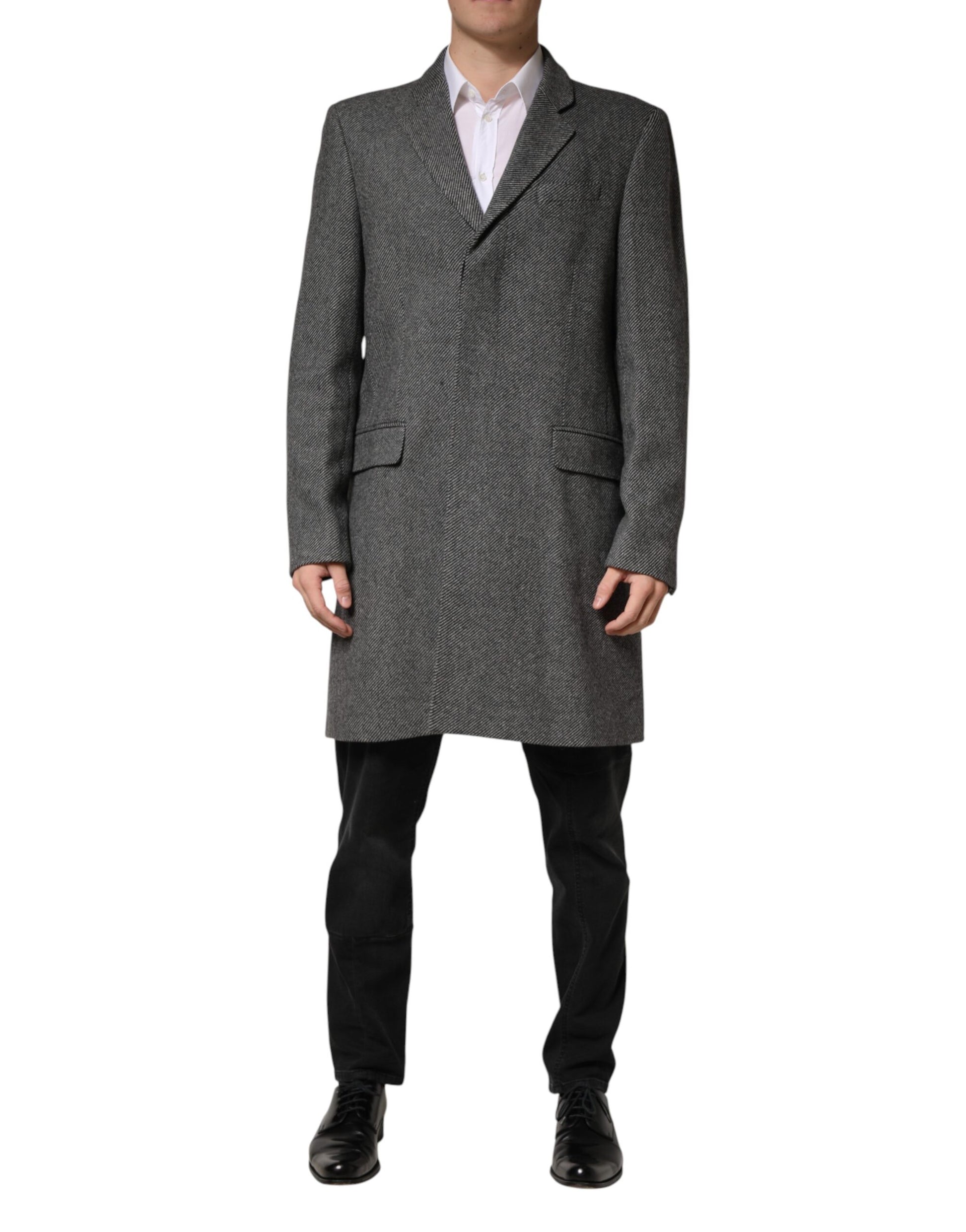 Gray Single Breasted Men Trench Coat Jacket