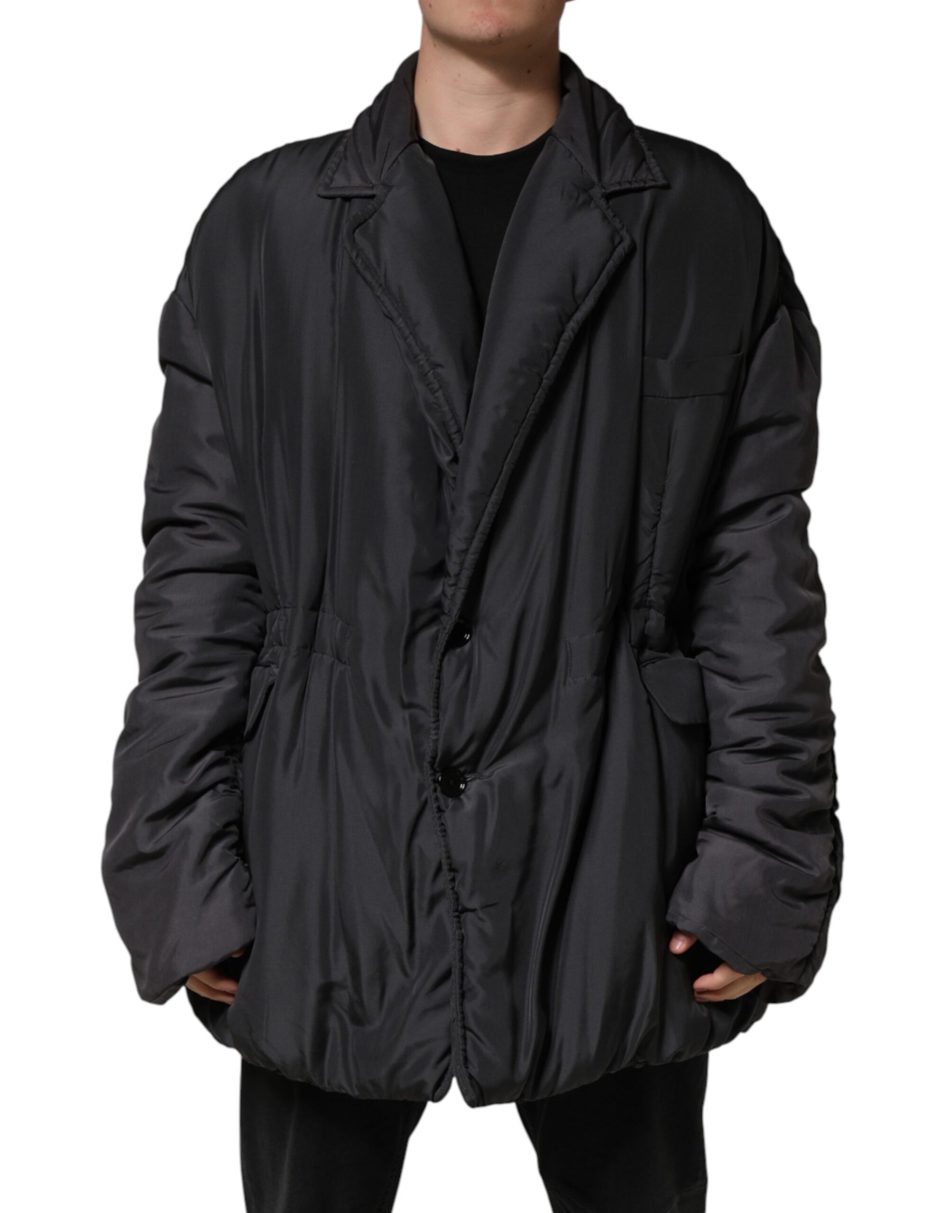 Black Silk Padded Parka Men Coat Jacket