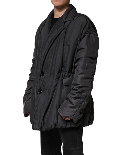 Black Silk Padded Parka Men Coat Jacket